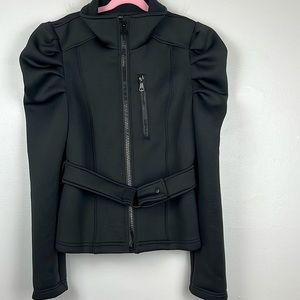 ZARA Belted Jacket Neoprene Black Small Women’s Puff Sleeves Unique